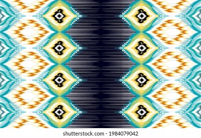 Ethnic ikat tribal seamless pattern. Aztec fabric carpet mandala ornament native boho chevron textile decoration. Geometric Indian African American style  vector illustrations patterns embroidery 