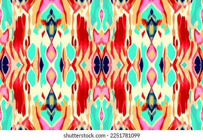 Ethnic Ikat tropical seamless pattern blurred background. Abstract traditional folk antique graphic fabric line. Texture textile vector illustration ornate elegant luxury vintage retro style.