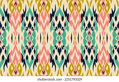 Ethnic Ikat tropical seamless pattern pastel tone. Abstract traditional folk antique graphic fabric line. Texture textile background vector illustration ornate elegant luxury vintage retro style.