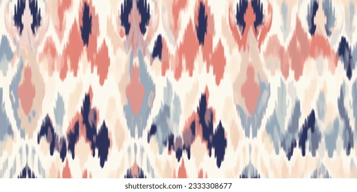 Ethnic Ikat tropical seamless pattern pastel tone. Abstract traditional folk antique graphic fabric line.  tribal embroidery stitch ikat repeat pattern 