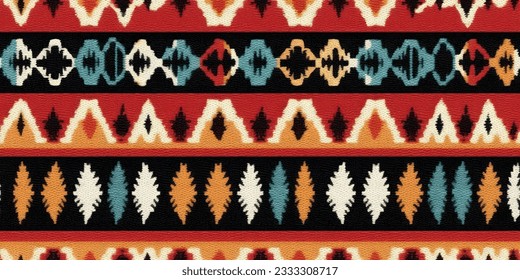 Ethnic Ikat tropical seamless pattern pastel tone. Abstract traditional folk antique graphic fabric line.  tribal embroidery stitch ikat repeat pattern 