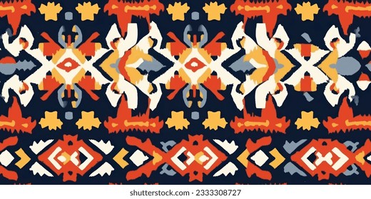 Tono de color pastel de tónica tropical Ikat inmaculada. Resumen de la línea tradicional de tela gráfica folclórica antigua.  patrón de repetición de tirada tribal de bordado ikat 