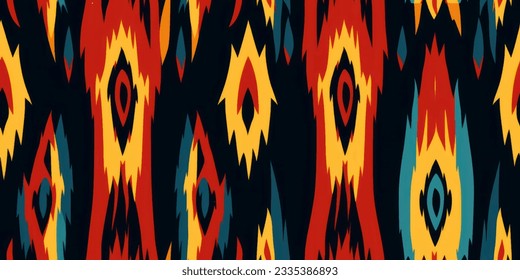 Ethnic Ikat tropical seamless pattern pastel tone. Abstract traditional folk antique graphic fabric line.  tribal embroidery stitch ikat repeat pattern 