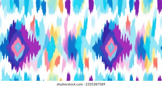 Tono de color pastel de tónica tropical Ikat inmaculada. Resumen de la línea tradicional de tela gráfica folclórica antigua.  patrón de repetición de tirada tribal de bordado ikat 