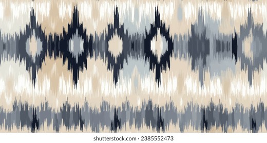 Ethnic Ikat tropical seamless pattern pastel tone. Abstract traditional folk antique graphic fabric line.Tribal embroidery stitch ikat repeat pattern.