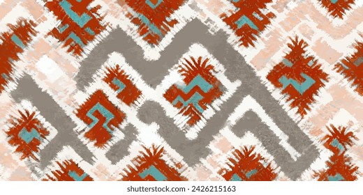 Ethnic Ikat tropical seamless pattern pastel tone. Abstract traditional folk antique graphic fabric line. tribal embroidery stitch ikat repeat pattern.