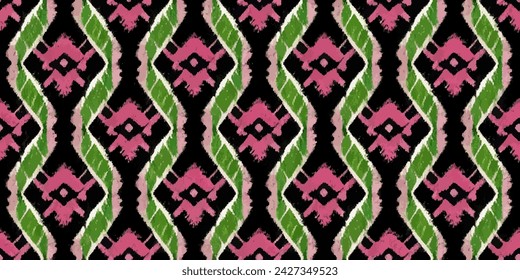 Ethnic Ikat tropical seamless pattern pastel tone. Abstract traditional folk antique graphic fabric line. tribal embroidery stitch ikat repeat pattern.