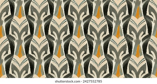 Ethnic Ikat tropical seamless pattern. Motif ethnic handmade beautiful Ikat art.Ikat ethnic tribal, boho colors seamless wallpaper. Abstract traditional folk antique graphic fabric line.