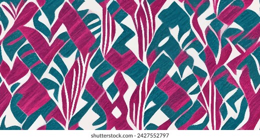 Ethnic Ikat tropical seamless pattern. Motif ethnic handmade beautiful Ikat art.Ikat ethnic tribal, boho colors seamless wallpaper. Abstract traditional folk antique graphic fabric line.