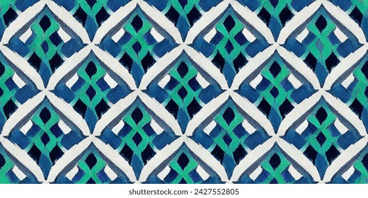 Ethnic Ikat tropical seamless pattern. Motif ethnic handmade beautiful Ikat art.Ikat ethnic tribal, boho colors seamless wallpaper. Abstract traditional folk antique graphic fabric line.