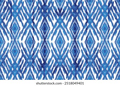Étnico Ikat tropical sin patrón de tono azul. Línea de tela gráfica antigua tradicional Abstractas. patrón de repetición de ikat de puntada de bordado tribal, ropa, patrón tropical, patrón americano 