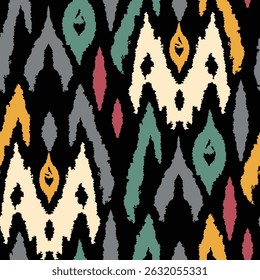 Ethnic Ikat tropical seamless pattern. Motif ethnic handmade beautiful Ikat art.Ikat ethnic tribal, boho colors seamless wallpaper. Abstract traditional folk antique graphic fabric line