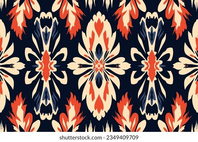 Ethnic ikat tropical traditional pattern folk antique background. Art graphic print design for carpet fabric texture textile wallpaper background backdrop rug.