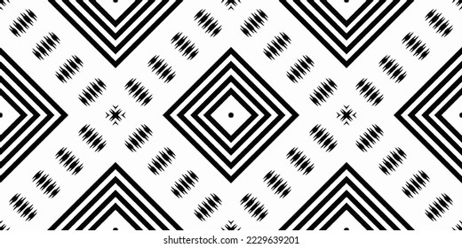 Patrón étnico de Ikkat o Ikat tribal Azteca Seamless Pattern. Étnica Geométrica Ikkat Batik Vector digital Diseño para imprentas Saree de tela Mughal símbolo de pincel Swath textura Kurti Kurtis Kurtas Kurtas