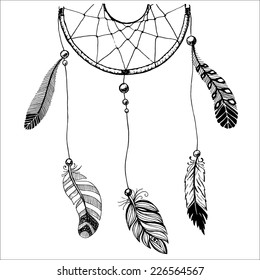 Ethnic illustration with American Indians dreamcatcher. Hand-drawn vector eps10.