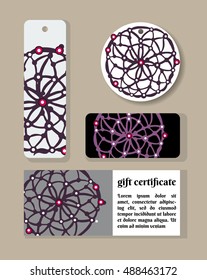 Ethnic illustration, tribal amulet. American Indians traditional symbol. Vector design element. Indian Dream catcher.A collection of tags with geometric background textures.Clothing labels.