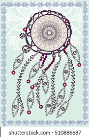 Ethnic illustration, tribal amulet. American Indians traditional symbol. Vector design element. Indian Dream catcher.