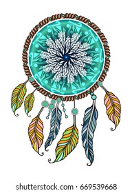 Ethnic illustration, tribal amulet. American Indians traditional symbol. Vector Dream catcher.