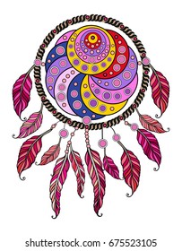 Ethnic illustration, tribal amulet. American Indians traditional symbol. Bohemian design element. Vector Dream catcher.