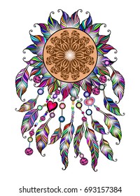 Ethnic illustration, tribal amulet. American Indians traditional symbol. Vector Dream catcher.