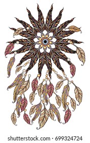 Ethnic illustration, tribal amulet. American Indians traditional symbol. Bohemian design element. Vector Dream catcher.
