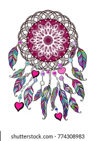 Ethnic illustration, tribal amulet. American Indians traditional symbol. Bohemian design element. Vector Dream catcher.