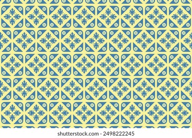 Ethnic Indian, Floral Patterns. Damask Patterns. Victorian Damask Design. Baroque and Oriental Patterns. Arabic, Turkish, Indian Motifs. Blue and Yellow Pattern. Wallpaper Pattern. Vector Illustration