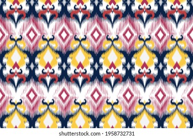 Ethnic Indian ikat pattern seamless. Geometric, native, tribal, boho, Aztec, fabric, carpet, mandala, African,American chevron textile wallpaper. Design for texture cotton silk. Vector illustrations.