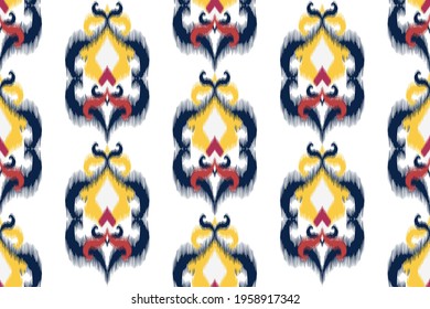 Ethnic Indian ikat pattern seamless. Geometric, native, tribal, boho, Aztec, fabric, carpet, mandala, African,American chevron textile wallpaper. Design for texture cotton silk. Vector illustrations.