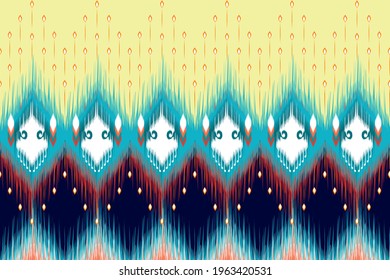 Ethnic Indian ikat seamless pattern design. Aztec fabric carpet mandala native African American textile decoration wallpaper. Geometric style texture vector illustrations background.
