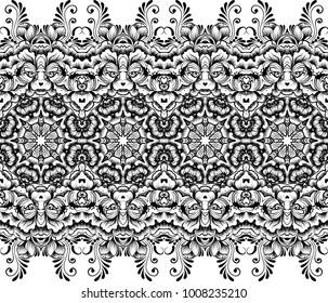 Ethnic indian line art border in mehendi ethnic style on a white background