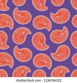 Ethnic Indian paisley seamless pattern. Orient traditional background. Vector illustration.