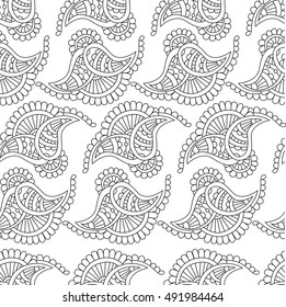 Ethnic Indian paisley seamless pattern, black and white