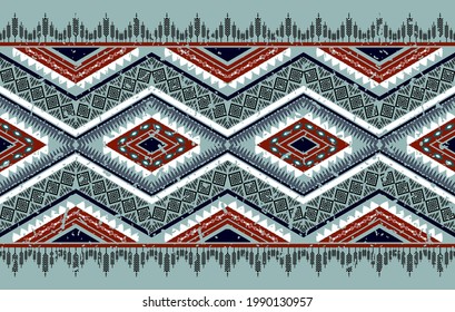 Ethnic Indian tribal seamless pattern design. Aztec fabric carpet mandala ornament native boho chevron textile decoration. Ikat geometric African American embroidery vector illustrations patterns