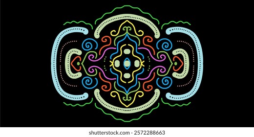 Ethnic Indonesian Pattern Vector Illustration, Traditional Ornamental Design with Symmetrical Floral and Abstract Motifs in Earthy Tones, Textile, Packaging, and Digital Art