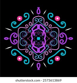 Ethnic Indonesian Pattern Vector Illustration, Traditional Ornamental Design with Symmetrical Floral and Abstract Motifs in Earthy Tones, Textile, Packaging, and Digital Art