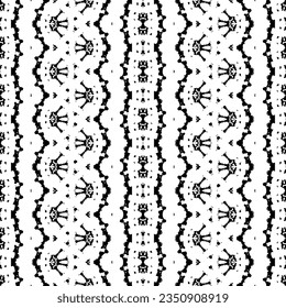 Patrón de tinta nativa étnica. Geo Batik Tribal de Color Negro. Vector de Doodle de Arte Étnico. Impresión de tinta transparente. Sencillo patrón mexicano. Colores negros Textura de guijarros oscuros. Resumen de diseño nativo de arte