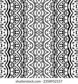 Batik con tinta étnica. Patrón mexicano de color negro. Doodle Ikat Batik. Textura de Doodle Oscura en Color Negro. Resumen del patrón de tinta azteca. Vector Geo Tribal Simple. Resumen Vector de Doodle Oscuro