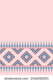 Ethnic Inspired Border Design with Diamond Patterns in Soft Pink and Teal Hues