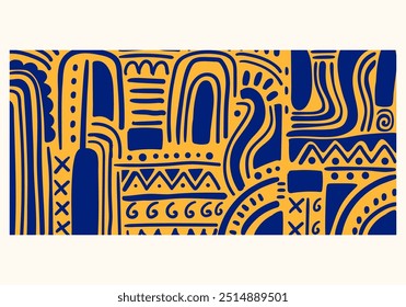 arte de parede interior étnica com símbolos. padrão de decoração vertical com formas, linhas, elementos. Ilustração de vetor desenhada à mão