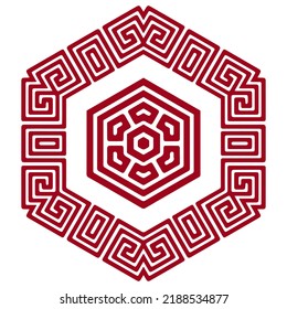 Patrón artístico griego étnico aislado, logotipo, monograma, mandala. Elemento geométrico para el ornamento. Plantilla para diseño, creatividad, papel pintado, textil, colorante.