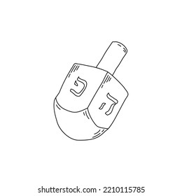 Ethnic judaic hanukkah dreydl on white background. Line hand drawn hannukah