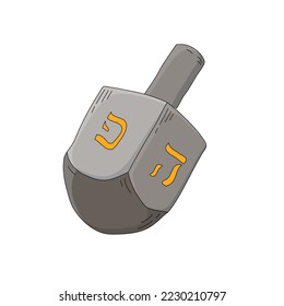 Ethnic judaic hanukkah dreydl on white background. Line hand drawn hannukah