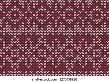 Ethnic knitted ornamental motif in light red, mahogany and crimson colours. Exotic allover vector pattern for interior, wallpaper, fabric, textile, phone case.  Seamless folk knitwear design