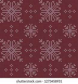 Ethnic knitted ornamental motif in light red, mahogany and crimson colours. Exotic allover vector pattern for interior, wallpaper, fabric, textile, phone case. Scottish jumper seamless knitwear design