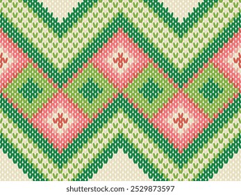 Ethnic Knitted pattern, cross stitch fabric zig-zag texture color multi-tonal design.Knit pattern motif geometric shape,across surface, fabric cozy design for clothing,scarf,printing knitting work.