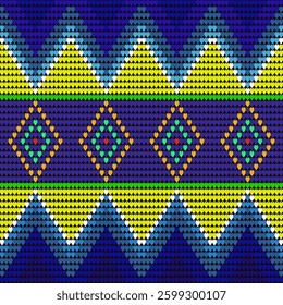 Ethnic knitting Pattern Embroidery. Cozy warm color geometric pattern.  Vector Illustration Background for Textile Print Design.