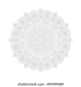 Ethnic lace mandala pattern in boho style on white. Vector ethnic design element
