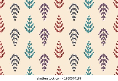 Ethnic leaf background art. Seamless pattern in tribal, folk embroidery, and Mexican style. Aztec geometric art ornament print.Design for carpet, wallpaper, clothing, wrapping, fabric, cover