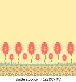 Ethnic leaves pattern fabric textile design. Motifs scattered random. abstract vector texture. Elegant template for fashion prints. Printing with pink flowers.